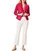 Color:Bright Rose - Image 3 - Textured Femme Boucle Knit Double Breasted Peak Lapel Long Sleeve Jacket