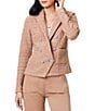 Color:Lark - Image 1 - Textured Femme Boucle Knit Double Breasted Peak Lapel Long Sleeve Jacket