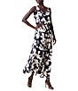 Color:Indigo Multi - Image 1 - Water Lilies Print Woven Bianca V-Neck Sleeveless Belted Maxi Dress