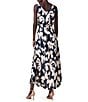 Color:Indigo Multi - Image 2 - Water Lilies Print Woven Bianca V-Neck Sleeveless Belted Maxi Dress