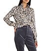NIC + ZOE Woven Abstract Leopard Ruffle Stand Collar Long Sleeve Button-Front Shirt - Image 1