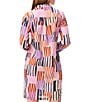 Color:Pink Multi - Image 2 - Woven Art Block Print Point Collar Long Sleeve Button-Front Shirt Dress
