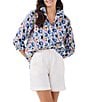Color:Blue Multi - Image 1 - Woven Circle Print Point Collar Long Sleeves Button Front Shirt
