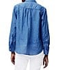 Color:Morning Glory - Image 2 - Woven Girlfriend Point Collar Long Roll Tab Sleeve Button Front Shirt