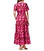 Color:Pink Multi - Image 2 - Woven Petal Splash Print Split Round Neck Short Sleeve A-Line Tiered Maxi Dress