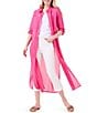 Color:Wild Pink - Image 1 - Woven Point Collar Long Sleeve Button Front Long Shirt