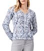 Color:Blue Multi - Image 1 - Yarn Jersey Knit Blue Reef Print V-Neck Long Sleeve Sweater