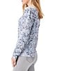 Color:Blue Multi - Image 4 - Yarn Jersey Knit Blue Reef Print V-Neck Long Sleeve Sweater