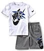 3BRAND Nike 3BRAND By Russell Wilson Big Boys 8-20 Short Sleeve Icon Logo Graphic T-Shirt & Coordinating Short Set, Color:White - Image 1