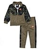 Color:Medium Olive - Image 1 - Baby Boys 12-24 Months Camouflage/Solid Color Block Tricot Jacket & Matching Jogger Pant Set