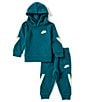 Color:Geode Teal - Image 2 - Baby Boys 12-24 Months Long Sleeve Taped French Terry Hoodie & Matching Jogger Pant Set