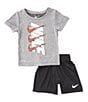 Color:Black/Carbon Heather - Image 1 - Baby Boys 12-24 Months Short Sleeve Dropset Jersey T-Shirt & Double-Knit Shorts Set