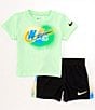 Color:Black/Green - Image 1 - Baby Boys 12-24 Months Short Sleeve Hazy Rays Jersey T-Shirt & Racing Stripe Mesh Shorts Set