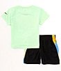 Color:Black/Green - Image 2 - Baby Boys 12-24 Months Short Sleeve Hazy Rays Jersey T-Shirt & Racing Stripe Mesh Shorts Set