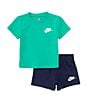 Color:Green/Midnight Navy - Image 2 - Baby Boys 12-24 Months Short Sleeve Jersey T-Shirt & French Terry Shorts Set