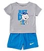 Color:Light Photo Blue/Grey - Image 1 - Baby Boys 12-24 Months Short Sleeve Just Do It Baseball T-Shirt & Solid Shorts Set
