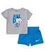 Color:Light Photo Blue/Grey - Image 3 - Baby Boys 12-24 Months Short Sleeve Just Do It Baseball T-Shirt & Solid Shorts Set