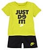 Color:Black/Green - Image 1 - Baby Boys 12-24 Months Short Sleeve Just Do It Jersey T-Shirt & French Terry Shorts Set