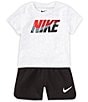 Color:Black/White - Image 1 - Baby Boys 12-24 Months Short Sleeve Logo Block Jersey T-Shirt & Solid Microfiber Shorts Set