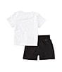 Color:Black/White - Image 2 - Baby Boys 12-24 Months Short Sleeve Logo Block Jersey T-Shirt & Solid Microfiber Shorts Set