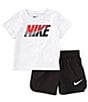 Color:Black/White - Image 3 - Baby Boys 12-24 Months Short Sleeve Logo Block Jersey T-Shirt & Solid Microfiber Shorts Set