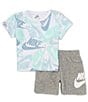 Color:Dark Grey - Image 1 - Baby Boys 12-24 Months Short-Sleeve Logo-Printed Interlock Tee & Solid Interlock Shorts Set