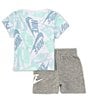 Color:Dark Grey - Image 2 - Baby Boys 12-24 Months Short-Sleeve Logo-Printed Interlock Tee & Solid Interlock Shorts Set