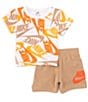 Color:Hemp - Image 1 - Baby Boys 12-24 Months Short-Sleeve Logo-Printed Interlock Tee & Solid Interlock Shorts Set