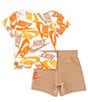 Color:Hemp - Image 2 - Baby Boys 12-24 Months Short-Sleeve Logo-Printed Interlock Tee & Solid Interlock Shorts Set