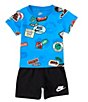 Color:Blue/Black - Image 1 - Baby Boys 12-24 Months Short-Sleeve Printed Jersey T-Shirt & Solid French Terry Shorts Set