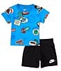Color:Blue/Black - Image 2 - Baby Boys 12-24 Months Short-Sleeve Printed Jersey T-Shirt & Solid French Terry Shorts Set