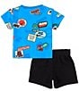 Color:Blue/Black - Image 3 - Baby Boys 12-24 Months Short-Sleeve Printed Jersey T-Shirt & Solid French Terry Shorts Set