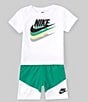 Color:Stadium Green - Image 3 - Baby Boys 12-24 Months Short Sleeve Repeating Swoosh T-Shirt & Color Block Shorts Set