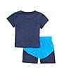 Color:Midnight Navy - Image 2 - Baby Boys 12-24 Months Short Sleeve Repeating Swoosh T-Shirt & Color Block Shorts Set