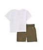 Color:Cargo Khaki - Image 2 - Baby Boys 12-24 Months Short Sleeve Swoosh Jersey T-Shirt & Racing-Stripe Microfiber Shorts Set