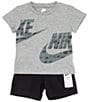 Color:Black/Grey - Image 1 - Baby Boys 12-24 Months Short Sleeve Wraparound Logo Jersey T-Shirt & Solid French Terry Shorts Set