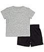 Color:Black/Grey - Image 2 - Baby Boys 12-24 Months Short Sleeve Wraparound Logo Jersey T-Shirt & Solid French Terry Shorts Set