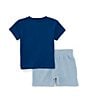 Color:Light Armory Blue - Image 2 - Baby Boys 12-24 Months Short Sleeve Wraparound Logo Jersey T-Shirt & Solid French Terry Shorts Set