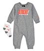 Color:Dark Grey Heather/Total Orange/White - Image 1 - Baby Boys Newborn-9 Months Long-Sleeve Block Logo Coverall & Socks Set