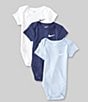 Color:Midnight Navy/Cobalt Bliss/Heather/Black - Image 1 - Baby Newborn-9 Months Short Sleeve Bodysuit Set 3-Pack
