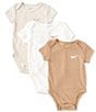 Color:Pale Ivory - Image 1 - Baby Newborn-9 Months Short Sleeve Bodysuit Set 3-Pack