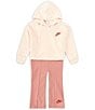 Color:Red Stardust - Image 1 - Baby Girls 12-24 Months Long Sleeve Home Swoosh Home Hoodie & Coordinating Flare-Leg Pant Set