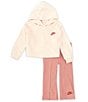 Color:Red Stardust - Image 2 - Baby Girls 12-24 Months Long Sleeve Home Swoosh Home Hoodie & Coordinating Flare-Leg Pant Set