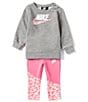 Color:Pinksicle - Image 1 - Baby Girls 12-24 Months Long Sleeve Sueded Fleece Sweatshirt & Stretch Jersey Leggings Set