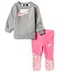 Color:Pinksicle - Image 2 - Baby Girls 12-24 Months Long Sleeve Sueded Fleece Sweatshirt & Stretch Jersey Leggings Set