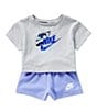 Color:Purple/Grey - Image 1 - Baby Girls 12-24 Months Short Sleeve Boxy T-Shirt & Shorts Set