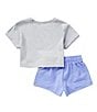 Color:Purple/Grey - Image 3 - Baby Girls 12-24 Months Short Sleeve Boxy T-Shirt & Shorts Set
