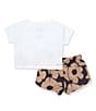 Color:Black - Image 3 - Baby Girls 12-24 Months Short-Sleeve Floral-Border-Hem Interlock T-Shirt & Floral-Printed Microfiber Shorts Set