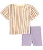 Color:Hydrangea - Image 2 - Baby Girls 12-24 Months Short Sleeve Happy Camper Striped T-Shirt & Solid Bike Shorts Set