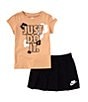 Color:Black - Image 2 - Baby Girls 12-24 Months Short-Sleeve Just Do It/Floral T-Shirt & Solid Skort Set